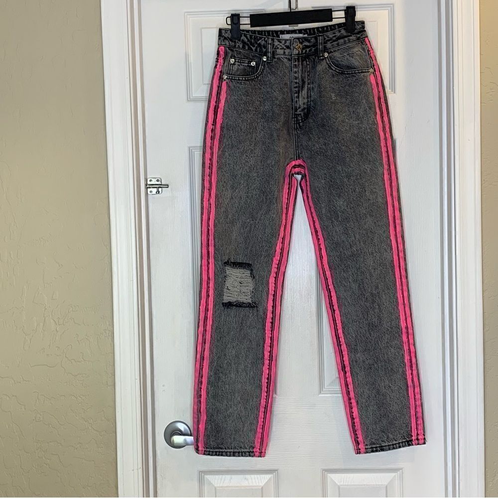 Adika High Rise washed black jeans with pink stripes Size Small